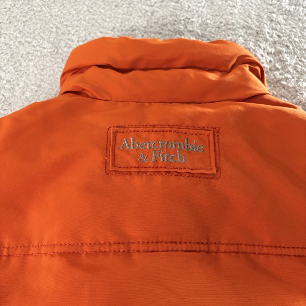 Abercrombie Fitch Mens Puffer Vest Large Orange Utility Snap Zip Outdoor - Picture 5 of 12